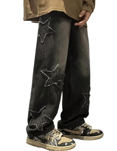 Y2k Star Jeans Men Graphic Baggy Jeans Emo Star Pants Grunge Patchwork Pants Streetwear