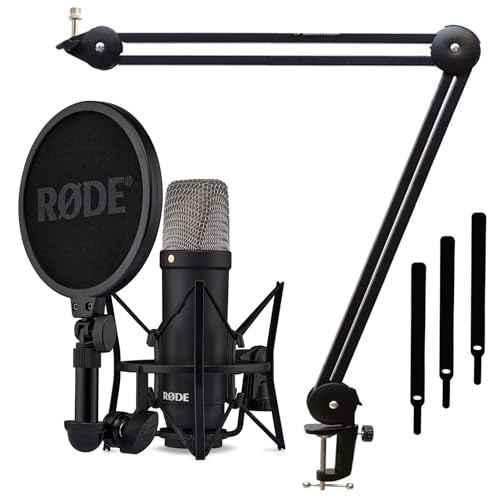 Rode NT1 Signature Black Microphone de studio + trépied Keepdrum MS138 à bras articulé, noir