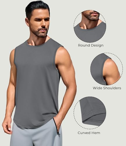 Men's Gym Tank Top Quick Dry 3 Pack UPF 50+ Sleeveless Workout Shirts Summer Sun Protection Running Tank Tops4