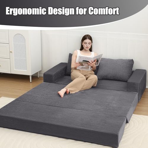 Image of COMAX Futon Sofa Bed, Convertible Sofa Bed, Folding Boneless Couches | Low-Profile Boneless Couch for Living Room, 11.8 inch H Low Seat Small 59 inch Foldable Floor Sleeper Mattress Lounge Space‑Saving