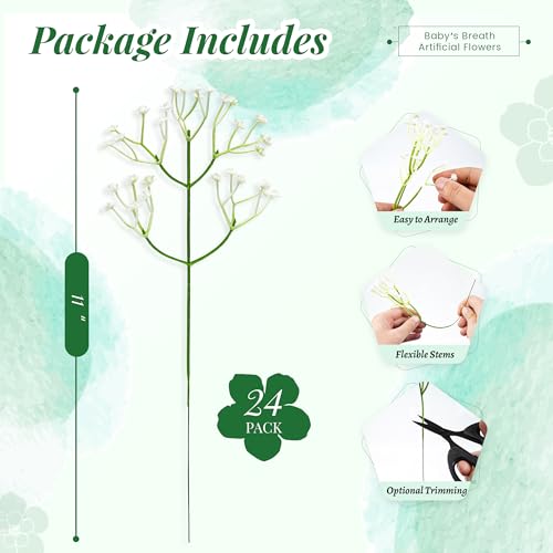 Der Rose 24PCS White Babys Breath Artificial Flowers,11'' Elegant Faux Baby Breath Flowers for Wedding Home Decor, Table Centerpieces & DIY Fake Flowers image 4