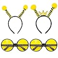 CENPEK 2 Fasce per api e 2 Paia di Occhiali Set Costume da Ape Giallo per Il Giorno delle api in Maschera Accessori per Costume da Ape di Halloween