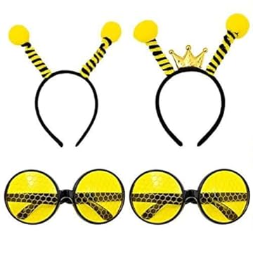 CENPEK 2 Fasce per api e 2 Paia di Occhiali Set Costume da Ape Giallo per Il Giorno delle api in Maschera Accessori per Costume da Ape di Halloween