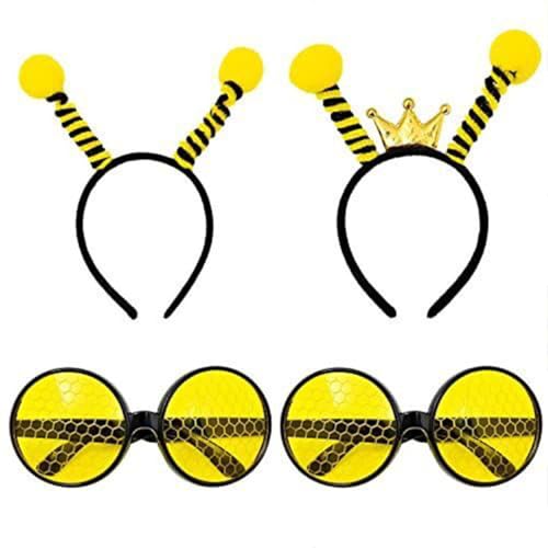 CENPEK 2 Fasce per api e 2 Paia di Occhiali Set Costume da Ape Giallo per Il Giorno delle api in Maschera Accessori per Costume da Ape di Halloween
