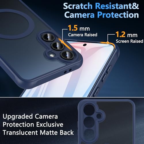 Image of OWKEY for Samsung Galaxy S24 FE Case 6.7'', Magnetic Galaxy S24 FE Case for Magsafe with Tempered Screen Protector [Shockproof Military] Translucent Matte Bumper Phone Cover Samsung S24 FE 5G, Blue