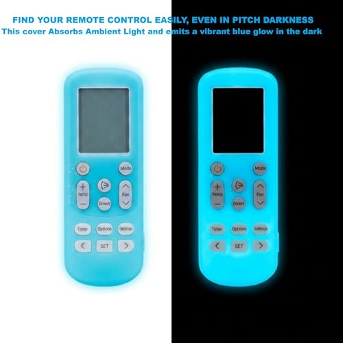 Image of Silicone Cover Compatible with Samsung Split Inverter Air Conditioner Remote Control, Shockproof, Stylish, Windfree 2026 Model Remote Cover - Glow in Dark Blue, Easy to find in Darkness
