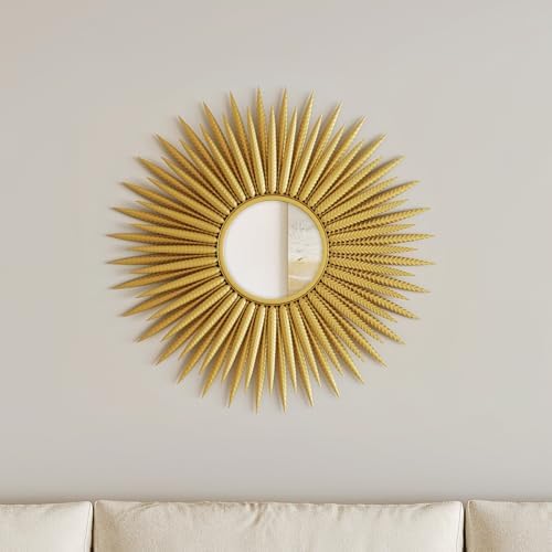 Gold Sunburst Decorative Wall Mirror - 30" Large Round Sun Mirror...