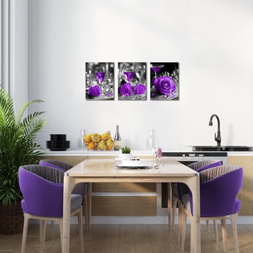 Nachic Wall Wine Wall Art Decor Purple Wine and Rose Diamond Picture Canvas Prints Modern Dining Room Restaurant Decor (Purple) by Nachic Wall - Image 2