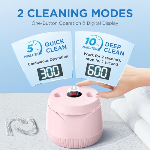 Image of Dental Ultrasonic Retainer Cleaner Machine: 45kHz Dental Cleaning Pod with Digital Timer & 200ML, Cleaning for Dentures, Mouth Guards, Aligners, Night Guards, Braces, Toothbrush Heads & Jewelry, Pink