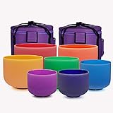 432HZ 6''-12'' Set of 7 Colored Crystal Singing Bowl Sound Healing with 2 Case Bags