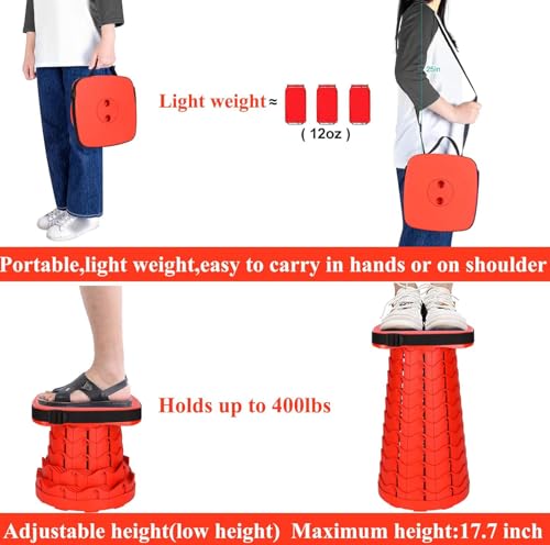 Image of Fishboy Upgraded Collapsible Stool, 400lbs Max Weight, Lightweight But Sturdy, Portable Retractable Folding Telescoping Foldable Camping Stool for Adults Outdoor Fishing Hiking BBQ