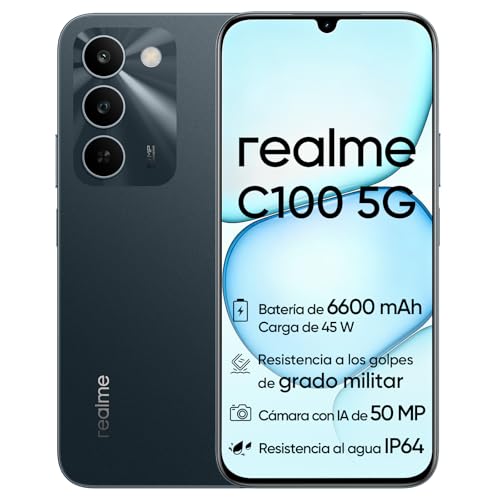 realme C100 5G Smartphone, 4GB+256GB, Pantalla LCD 144Hz 6,5', Batería 6600mAh, Cámara 50MP IA, IP64, Carga Rápida 45W, Dual SIM, AI Boost, Verde (Sin Adaptador)