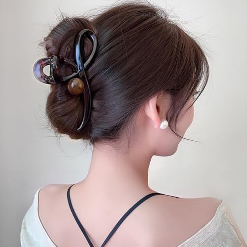 Pinza para cabello grande lazo marrón con perla acrílica miniatura 3