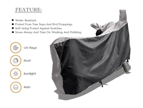 Image of Special Two Wheeler Vehicle - Cover for 2025 Hero Xpulse 200 4V Pro Bike Cover | Waterproof and Dust Proof Premium 190T Fabric with Buckle & Mirror Pockets (Gray Stripe)