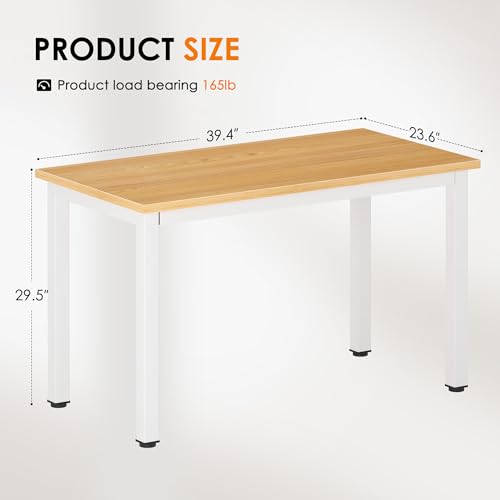 Image of DlandHome 39 inches Small Computer Desk for Home Office Activity Table Writing Table for Small Spaces Study Table Student Laptop Desk (39 inch, Teak + White)