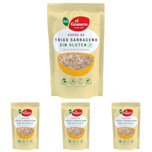 El Granero Integral - Copos de Trigo Sarraceno BIO - 450 g - Fuente de Fibra y Nutrientes Esenciales - Bajo Índice Glucémico - Ayuda a Reducir el Colesterol - Aptos para Veganos (Paquete de 4)