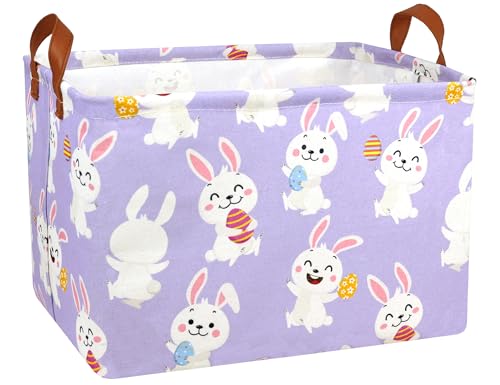 Image of Rectangle Empty Easter Baskets Boy Large Toy Storage Bin Girls collapsible Hamper Waterproof Canvas Box Kid Gifts Spring Decor( Laugh Rabbit Egg )