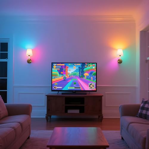 Image of Phansthy Battery Operated Wall Sconce Set of 2, Rechargeable Wall Lights with Dimmable Bulbs and Remote, 12 RGB Colors Wireless Antique Gold Wall Lamps (White Shade, Battery Operated (2 Pack))