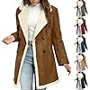 Long Coat for Women Sherpa Lined Fuzzy Soft Comfy Double-breasted Winter Warm Casual Suede Jackets with Pockets