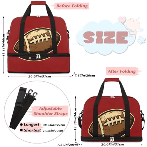 Travel Duffel Bags American Football Foldable Weekender Bags for Women with Shoes Compartment Waterproof & Tear Resistant Carry on Overnight Luggage Duffel Bag Shoulder Sports Tote Bag2
