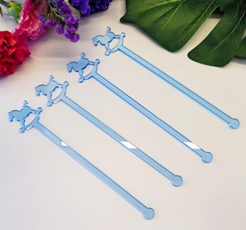 Set of 20 Baby Shower Drink Stirrers,Neon Blue Rocking Horse Drink stirrers for Cocktail Baby's Birthday Parties,Party Decorations (Blue)