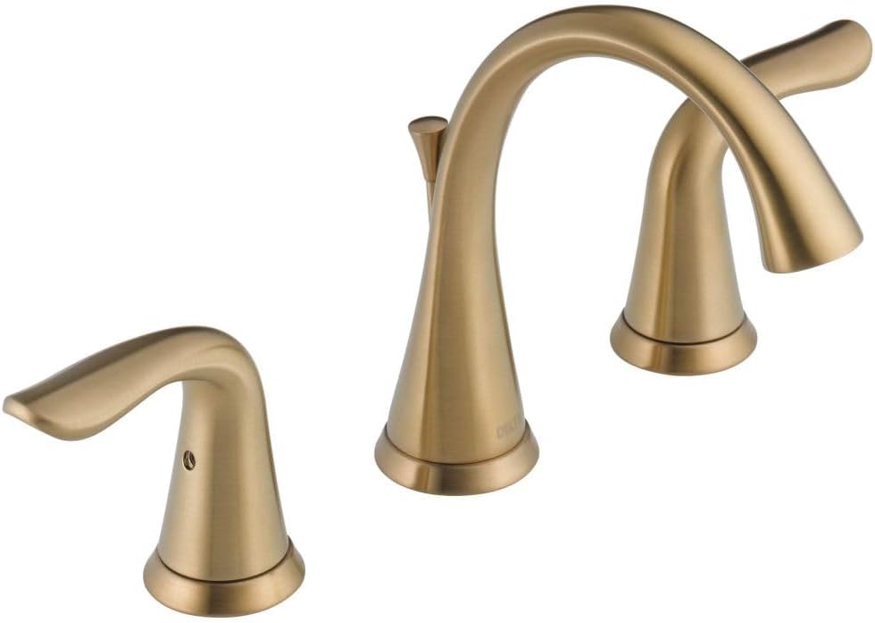 Delta Lahara Brushed Gold Bathroom Faucet 3 Hole, 8 Inch Widespread Bathroom Sink Faucet for Vanity, Metal Push-Pop Drain Assembly, Champagne Bronze 3538-CZMPU-DST