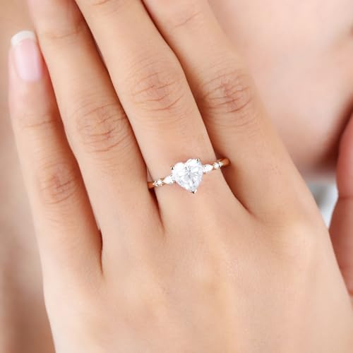 1CT Heart-shaped Moissanite Ring for Women Real Moissanite Engagement Ring Travel Wedding Bands for Women 925 Sterling Silver Ring Eternity Promise Rings for Her Wedding Rings Size 3-103
