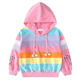 TiaoBug Mädchen Sweatshirt Langarm Pullover Pulli Shirt mit Pailletten Einhörner Aufdruck Warme Oberteile Kinder Prinzessin Winter Herbst Outfits gr. 98-152 Regenbogen I 134-140