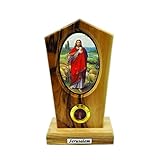 Logos Trading Post Jesus The Good Shepherd, Standing Catholic Icon with Full Color Picture, Holy Land Olive Wood from Israel, Religious Wooden Home & Church Décor Art