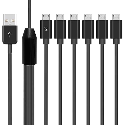 Poyiccot Micro USB Splitter Cable, 6 in 1 Micro USB Charger Cable, Micro USB Multi Charging Cable, USB 2.0 Type A Male to 6 Micro USB Male Splitter Adapter for Cell Phones and More, 1.5ft Cover