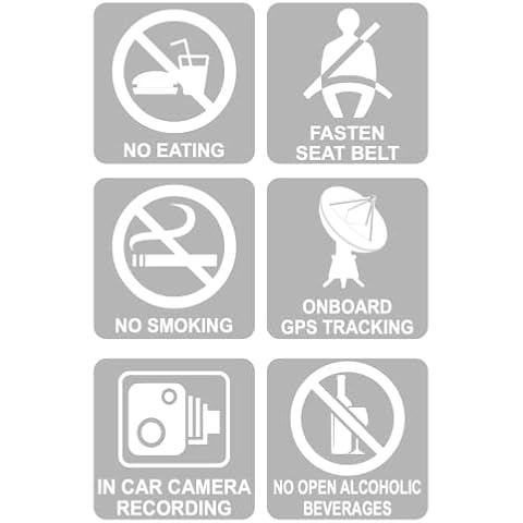 2x2 inch 6 Types Static Cling 12 PCS (2 PCS Each Type) Vehicle Camera Dashcam Seat Belt Reminder No Smoking No Eating Onboard GPS Tracking VehiclesWarning Decals Labels for Rideshare Taxi Drivers Cover