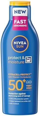NIVEA SUN Protect & Moisture Sun Lotion SPF 50+ (200 ml), Suncream with Vitamin C and Hyaluron, Provides 48H Moisture and Immediate UVA/UVB Protection, Fast-Absorbing, No White Cast Formula - View 4