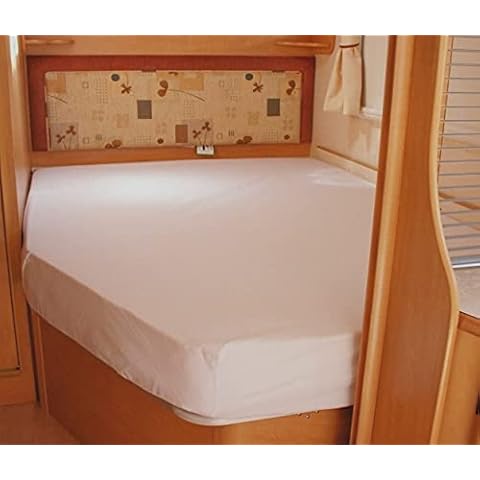 Bedtime Comforts CARAVAN - MOTOR HOME CORNER FITTED SHEET LUXURY SATIN STRIPE (Egyptian Cotton Hotel Quality) 300 Thread Count Luxury Silk / Cotton WHITE 54 (Left Hand Facing, 10) Cover
