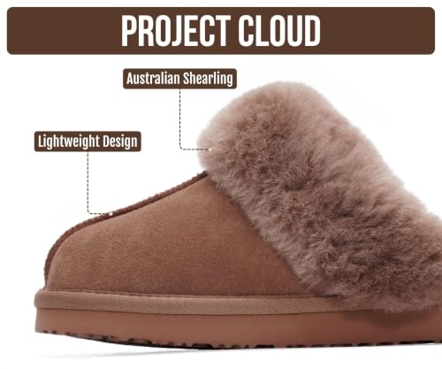 Image of Project Cloud Genuine Leather Slippers for Women with Genuine Fur Lining, Non-Slip Indoor /Outdoor Clog Mule Slippers, Memory Foam Insole
