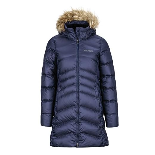 Marmot Wm's Montreal Coat, Lätt dunjacka, 700 Fill-Power, Varm parkasjacka snygg vinterrock, vattenavvisande, vindtät, För kvinnor, Midnight Navy, M