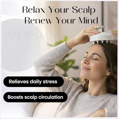 Image of Episkey Scalp Massager Shampoo Brush for Hair Wash Anti-Dandruff Silicone Scalp Scrubber with Soft Bristles | Deep Clean, Exfoliation & Hair Growth Ayurvedic Head Massage Brush for Men&Women(JW-35)