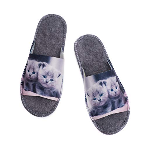 TWINS Fashion « Ibiza » Zapatillas de casa Design Mujer I Mulas Ultra Ligeras Abiertas I Fun Party I Antideslizante I Pantuflas Suaves Elegantes - Azul Gatos 36/37