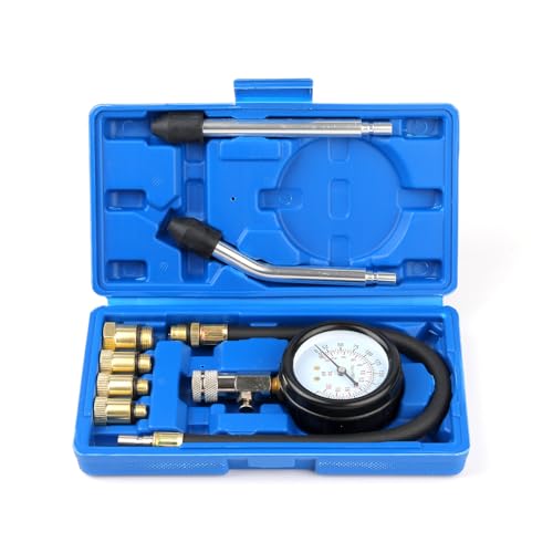 Compression Tester, 8pcs Engine Compression Tester kit Professional Petrol Gas Engine Cylinder Pressure Gauge 0-300 PSI Automotive Tool for Motorcycle Car Truck (Blue) - Best Compression tester kit petrol gas engine