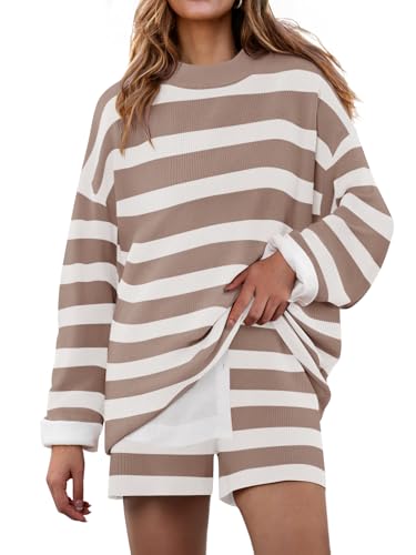 ZESICA Striped Lounge Sets for Women Fall 2025 2 Piece