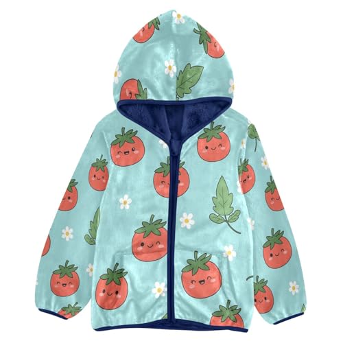 Tomato Leaf Flower Pattern Toddler Fleece Jacket Girl Boys Hooded Fleece Jacket Coat Warm Outwear Zip-up 3-10T