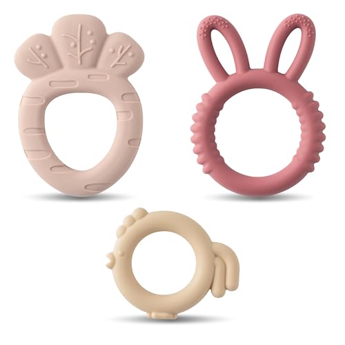 Image of Easter Silicone Teethers for Babies - 2ooya 2Pcs Bunny Chick Carrot Infant Teething Chew Toys, Toddler Sore Gums Pain Relief Toy for Newborn Boy and Girl Spring Easter Baby Shower Birthday Gifts