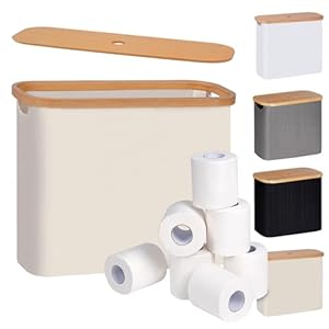 efluky Toilet Paper Basket, Toilet Paper Storage with Lid, Toilet Paper Organizer for Bathroom, Free Standing Toilet Paper Holder with Storage, Beige