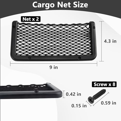 2 PCS Car Net Pocket, ABS Plastic Frame Cargo Net Storage Pockets Phone Nets, Car Mesh Net Pockets with Screws for Auto, RV, Boat, and Camper Storage Nets (9 x 4.3 Inch)