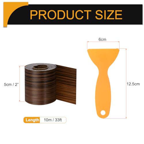 Image of HARFINGTON Wood Grain Repair Tape 2 Inch x 33ft Self Adhesive Repair Patch Tape Simulated Wooden Floor Tapes with Plastic Scraper for Tables Doors Windows Furniture, Light Brown Wood