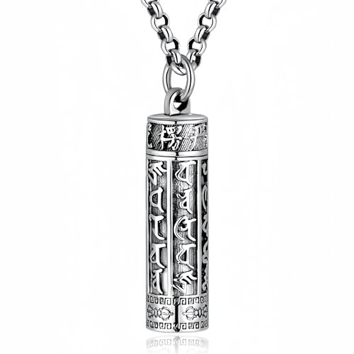 HannaFires Silver Tibetan Prayer Wheel - Spinning Buddhist Mantra Necklace,