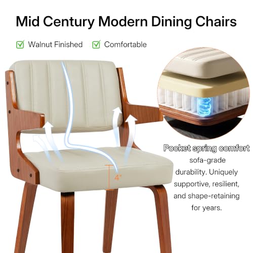 Image of Dining Chairs Set of 4,Mid Century Modern Walnut Kitchen Chairs,Beige