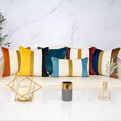 Yangest Black Patchwork Lumbar Throw Pillow Cover Striped Velvet Cushion Case Modern Neutral Oblong Pillowcase For Sofa Couch Bedroom Living Room Home Decor, 12X20 Inch #TOP6