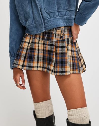 Women Y2k Plaid Mini Skirts High Waist Button Down Micro Skirts Gingham Ruffle A Line Bodycon Short Skirts3
