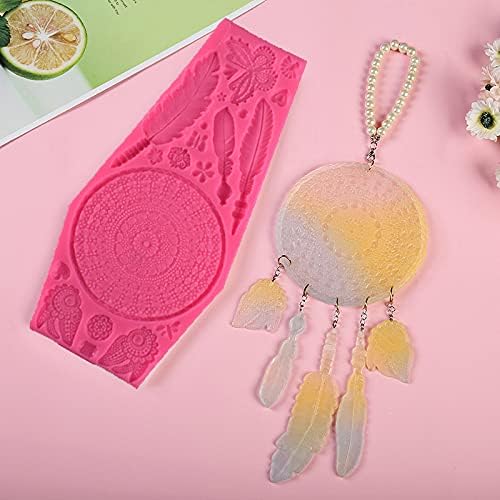 Miniatura 3 de Cestony Moldes de silicona con patrón de mariposa de plumas y atrapasueños indios para manualidades, pasteles, fondant, galletas, jabón, pudín de