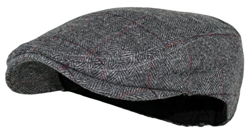 Wonderful Fashion Men's Herringbone Wool Tweed Newsboy Ivy Cabbie Socks (Plaid Grey)